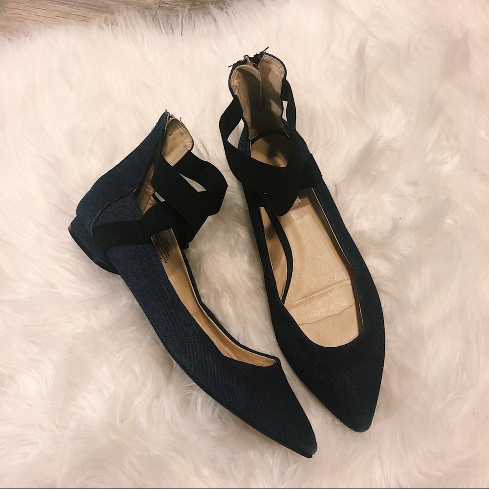 Nine West Denim Flats w/ Black Ankle Strap!